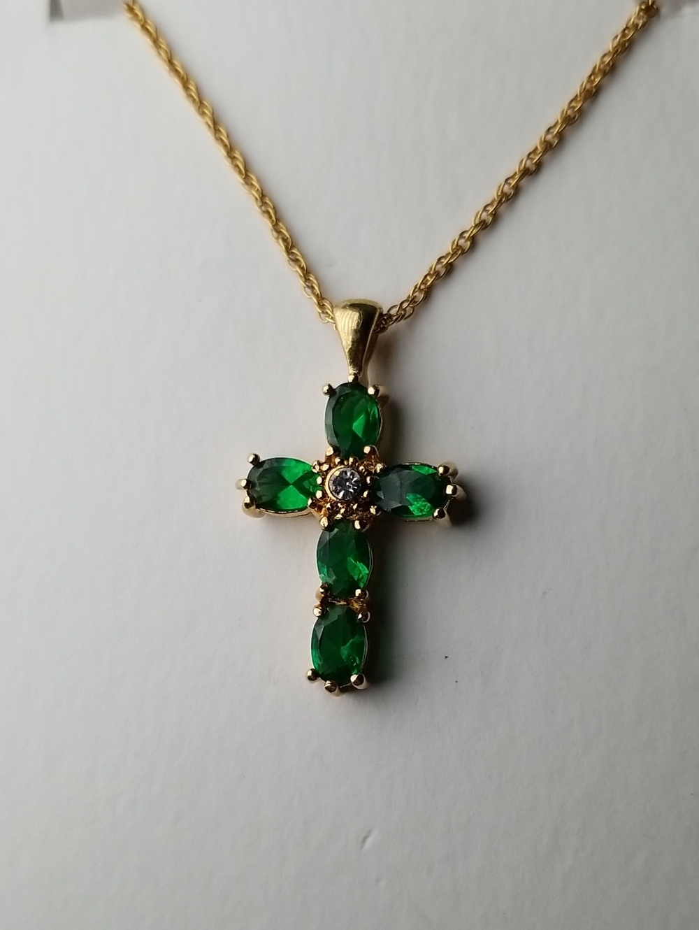 Vintage Avon Emerald Green Cross Necklace